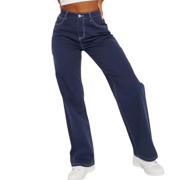 Fashion Nova No Stoppin' Me Utility Jeans  New Size 7 Navy - Picture 1 of 6